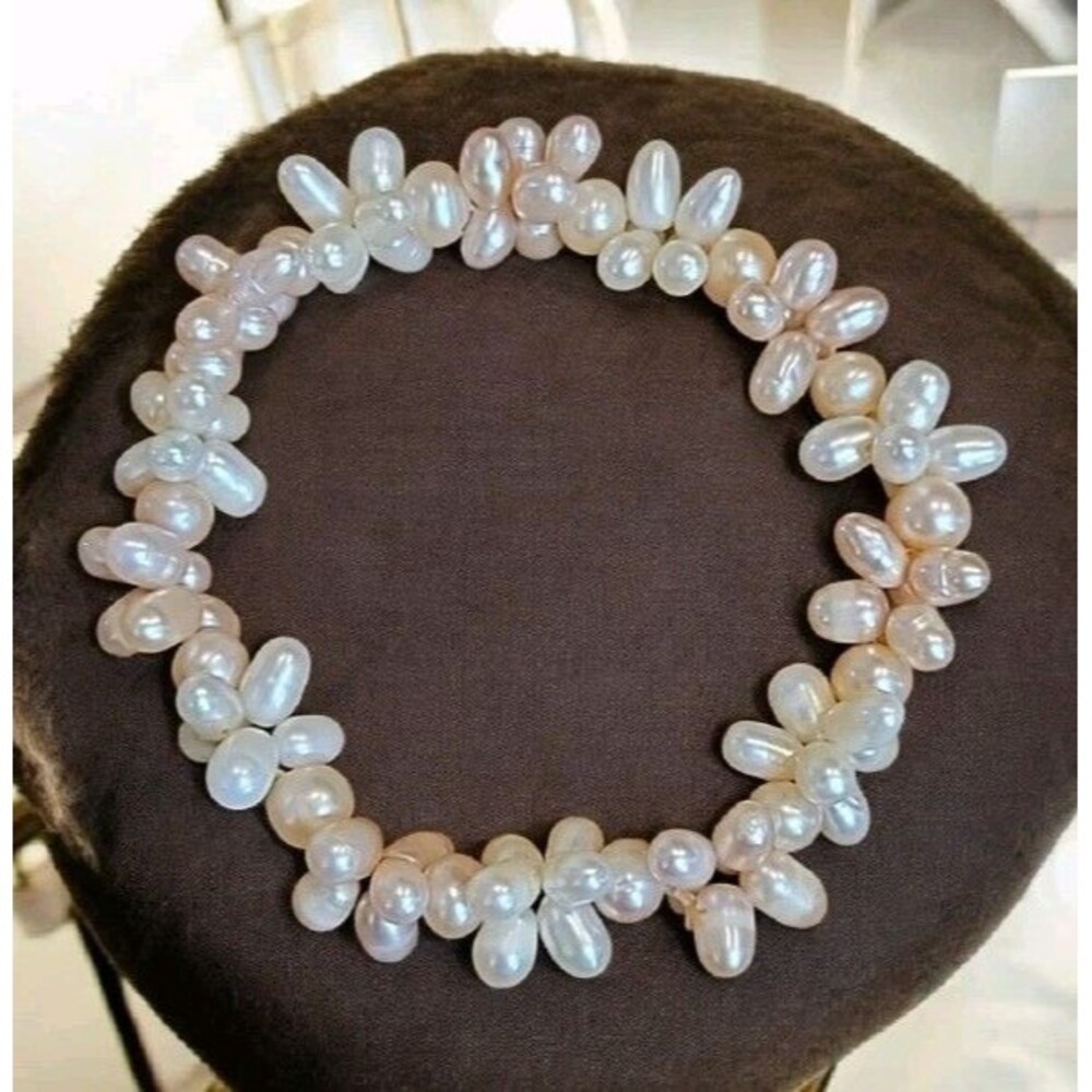 Blush & Cream Freshwater Pearl 3 Strand Stretch Bracelet Rice Round Pearls 6.5"